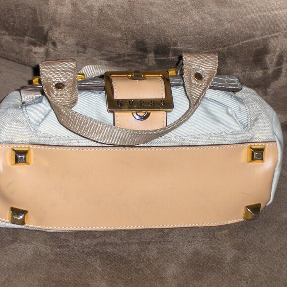Guess Satchel Canvas Gray Croc Small Purse Handbag - Picture 4 of 8